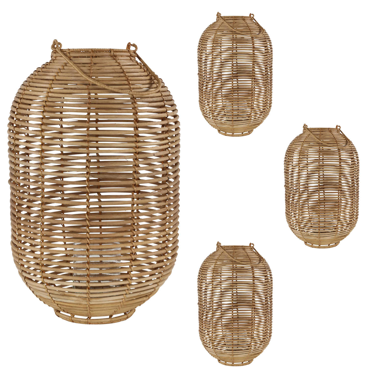 4er-Set Windlicht Laterne Bambus Gartenlaterne Bodenlicht Lampe