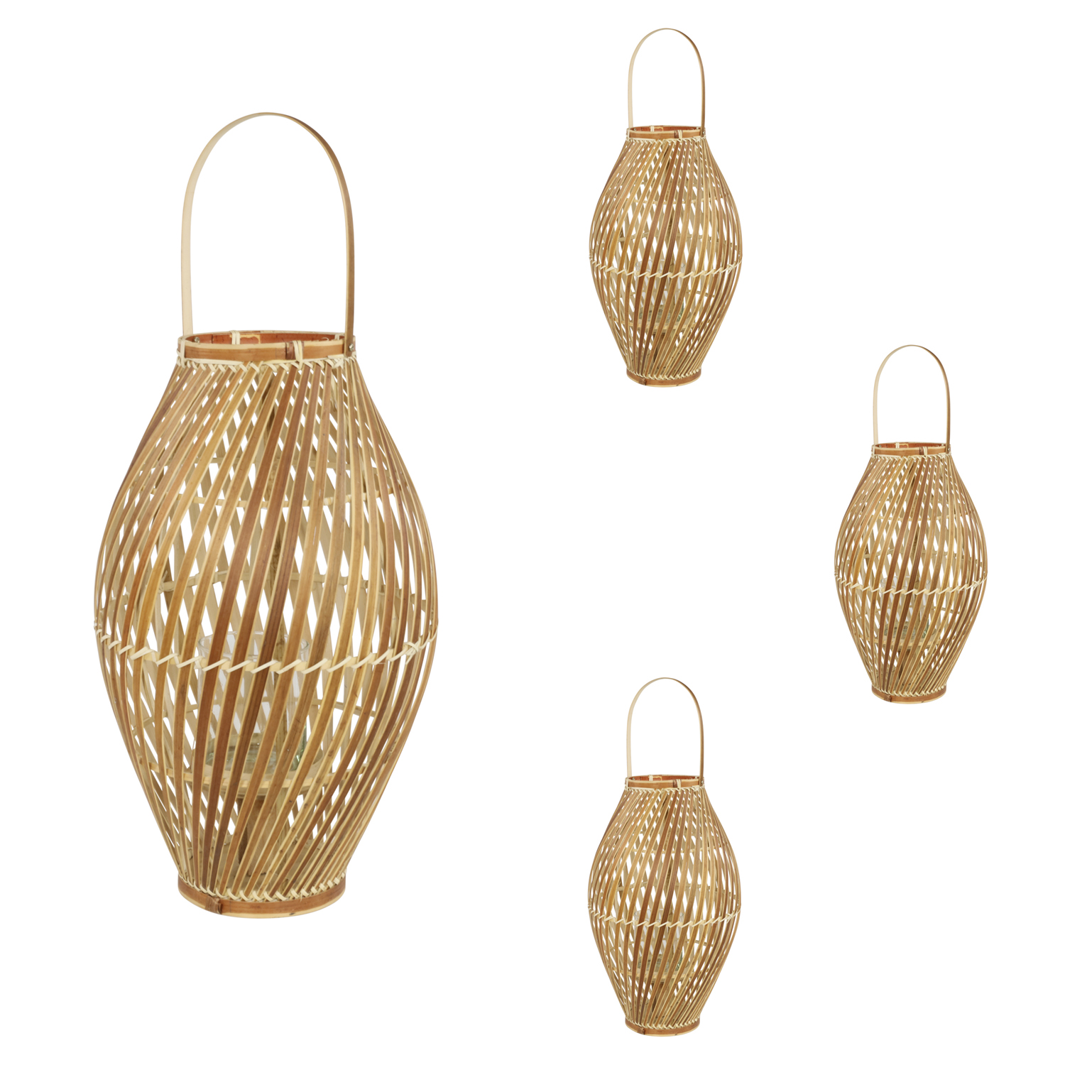 4er-Set Windlicht Laterne Bambus Gartenlaterne Bodenlicht Lampe